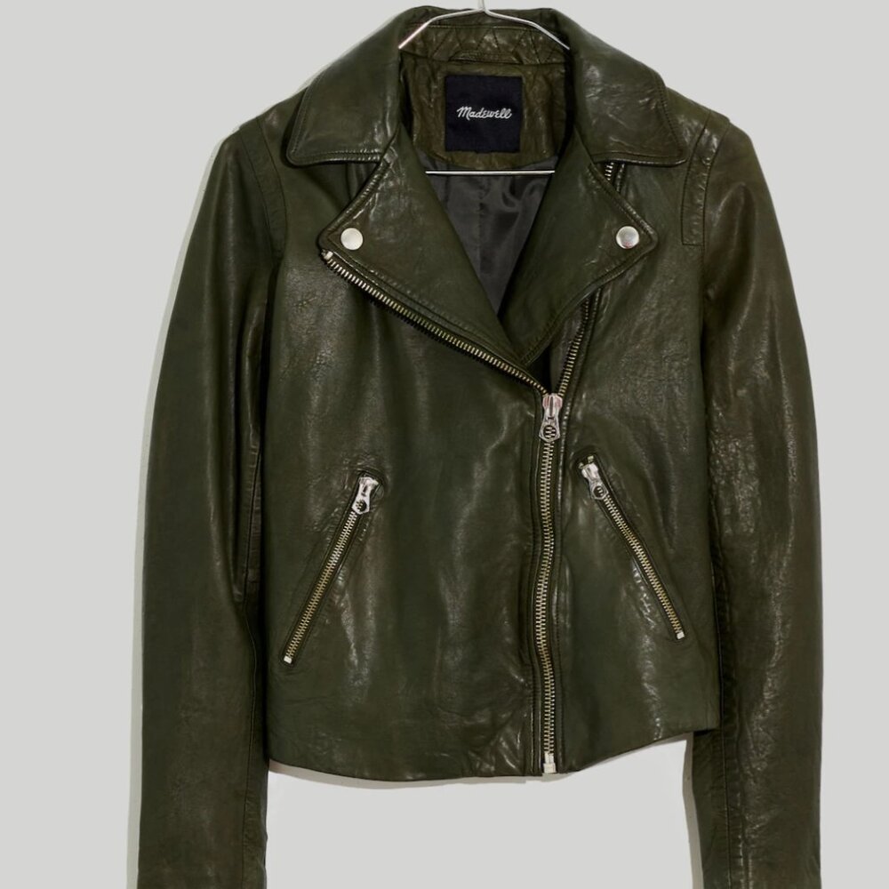The Washed Leather Motorcycle Jacket, Dark Forest NEVER WORN